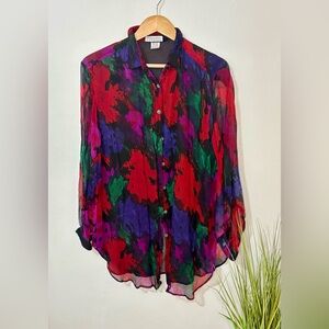 Vintage Express Red and Purple Abstract Button Down Shirt